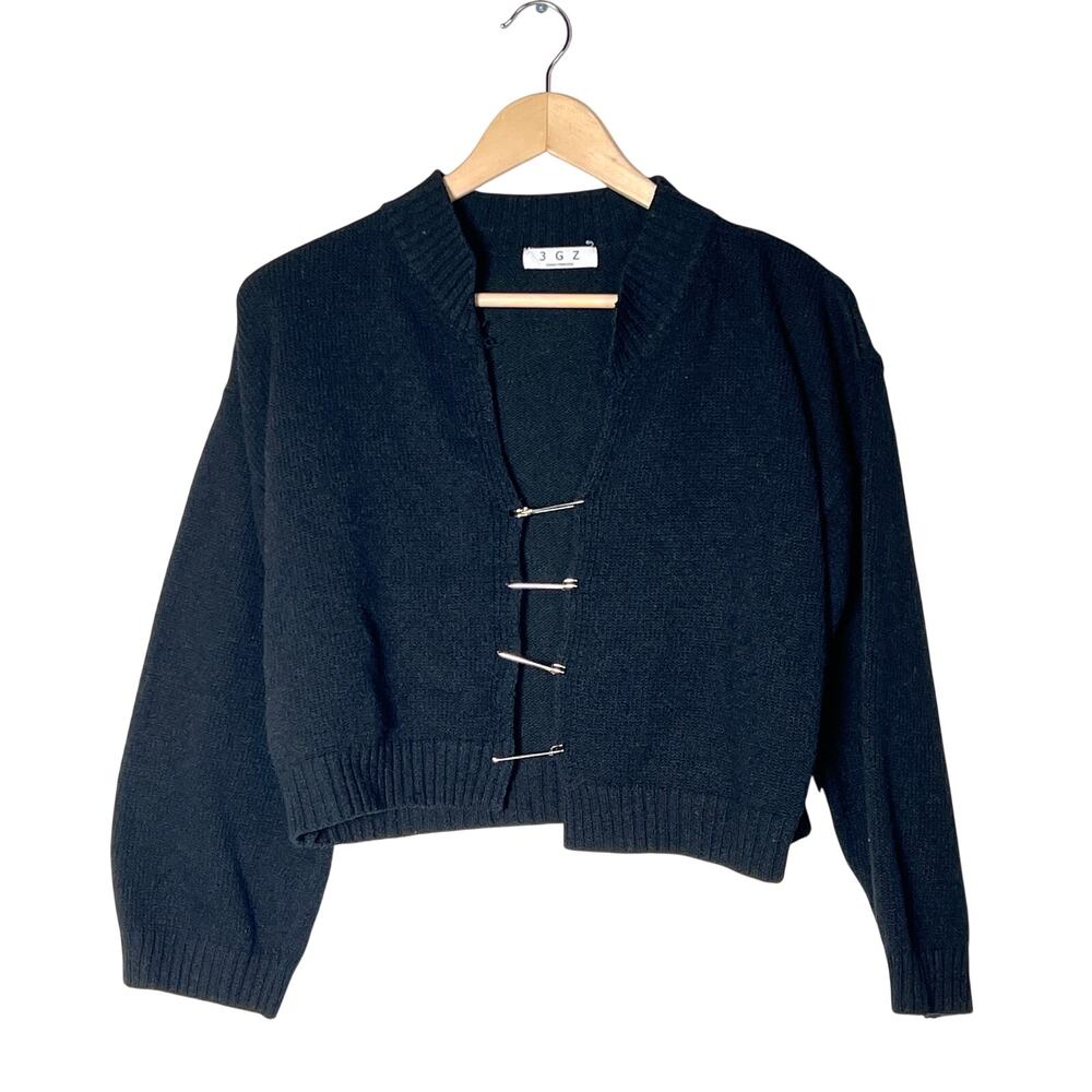 Three Princess black cropped cardigan safety pin sweater size medium? M? B56